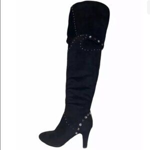 BOSTON DESIGN Boots Womens Sz 7.5M Over The Knee Black studded edgy sexy biker